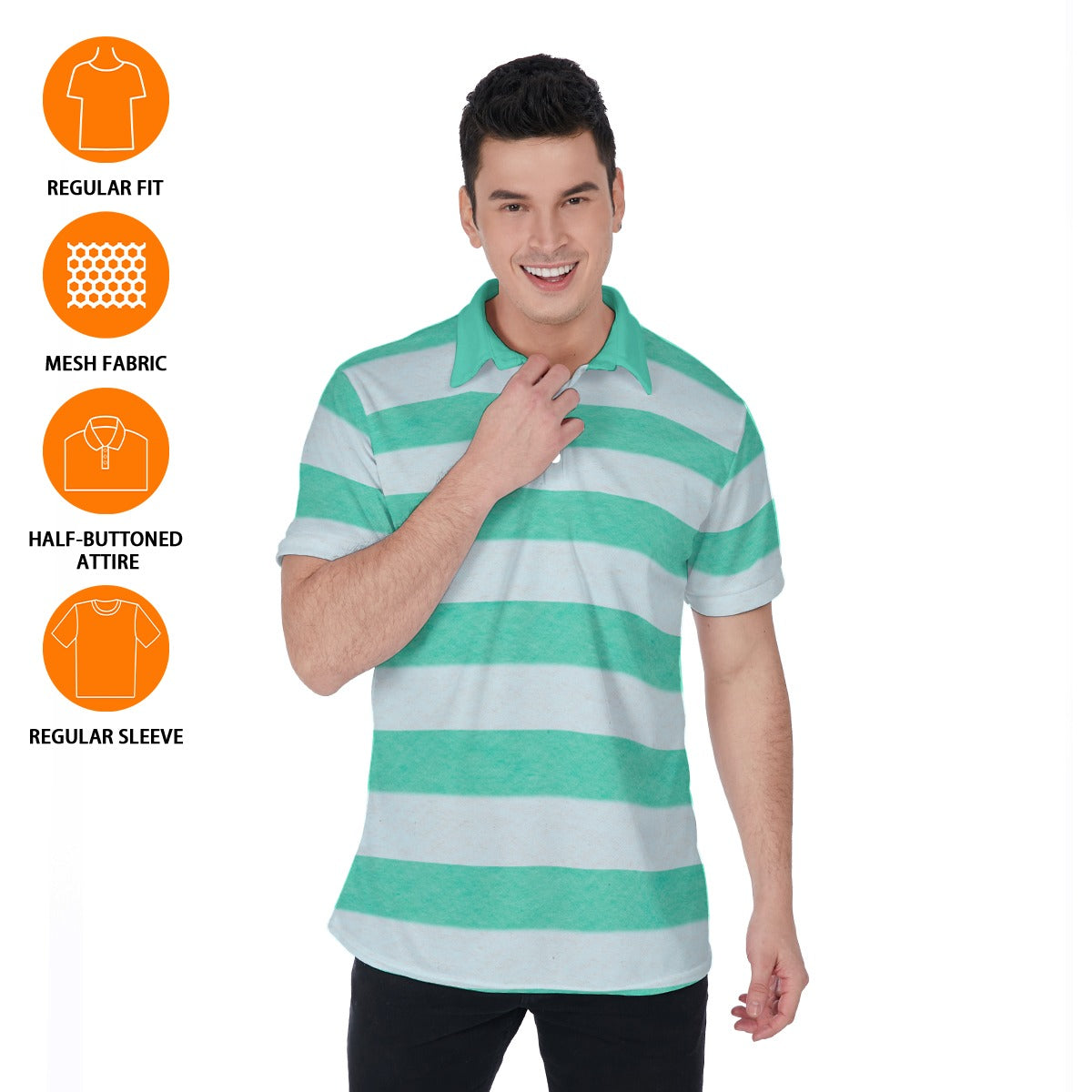 Mint Breeze Stripe Men’s Polo Shirt