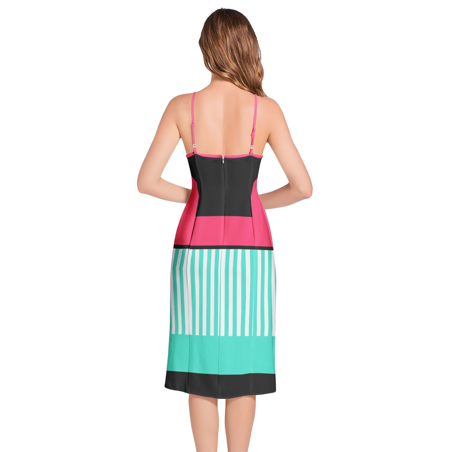 Pop Art Party Dress – Geometric Colorblock Slip with Side Slit