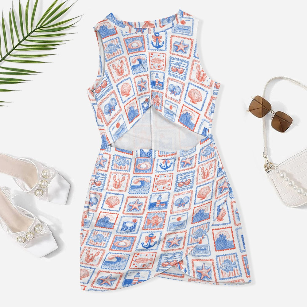 Seaside Postcard Cutout Dress