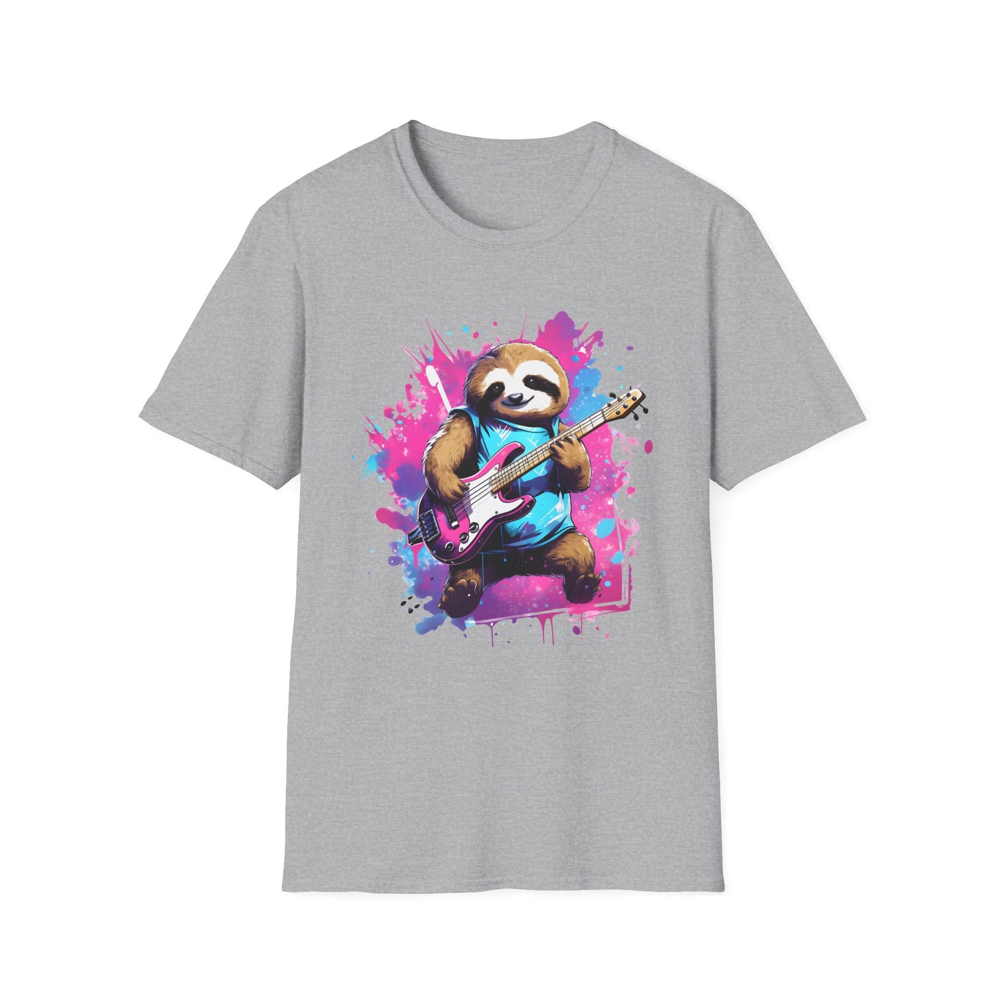 Sloth Serenade - Unisex Tee -Sloth, electric guitar, rock, music, groovy, cool, chill, whimsical, adorable, colorful, unique, trendy, guitar