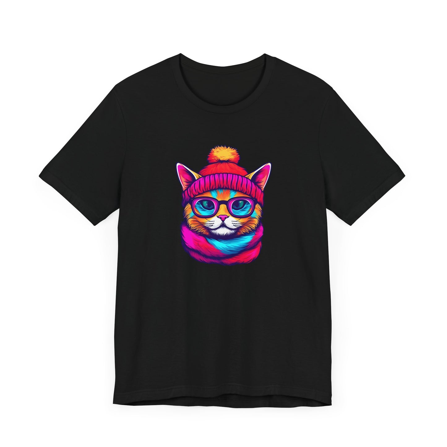 Feline Winter Whimsy: Hipster cat -Tee - glasses, retro, trendy, vintage, whiskers, beanie, scarf, urban, cool, alternative, indie