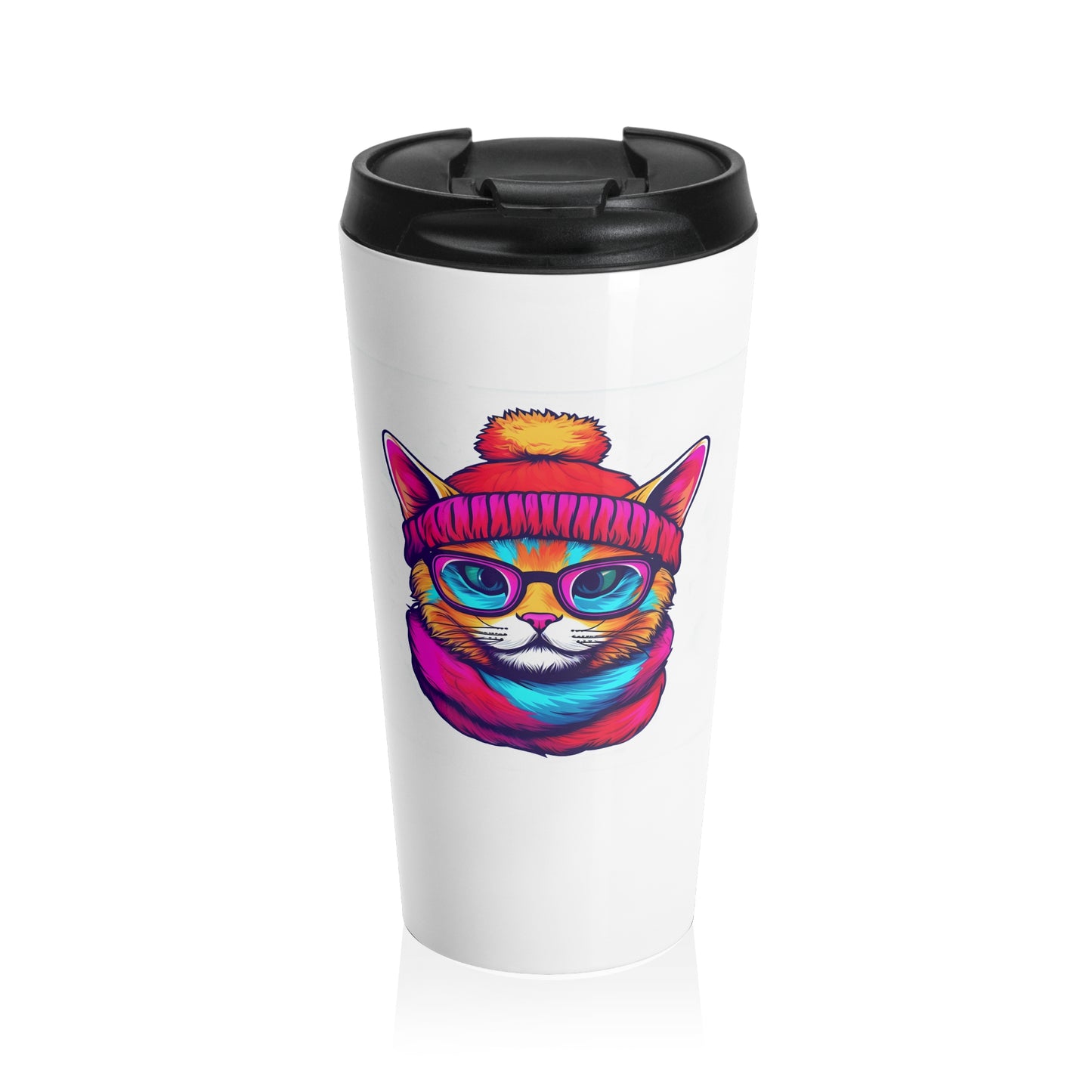 Feline Winter Whimsy: The Hipster Cat Collection - Stainless Steel Travel Mug