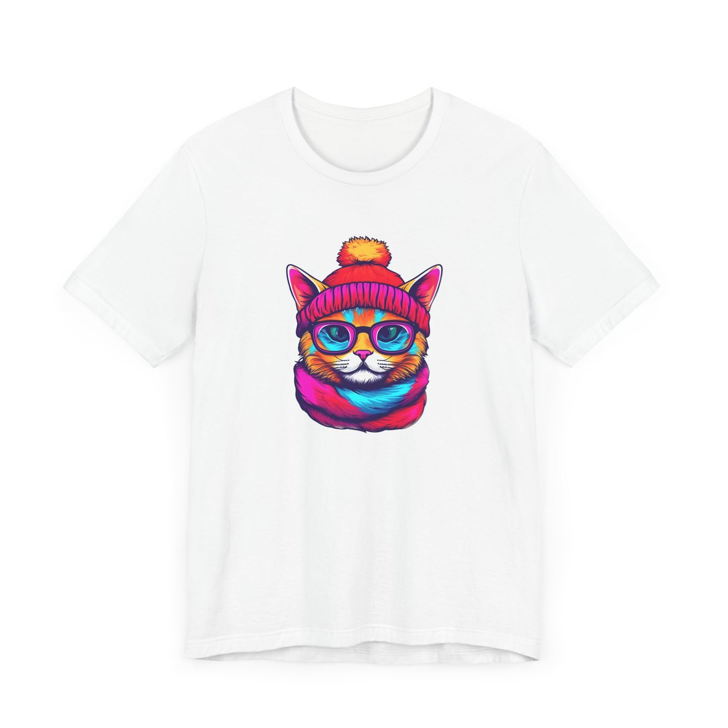 Feline Winter Whimsy: Hipster cat -Tee - glasses, retro, trendy, vintage, whiskers, beanie, scarf, urban, cool, alternative, indie