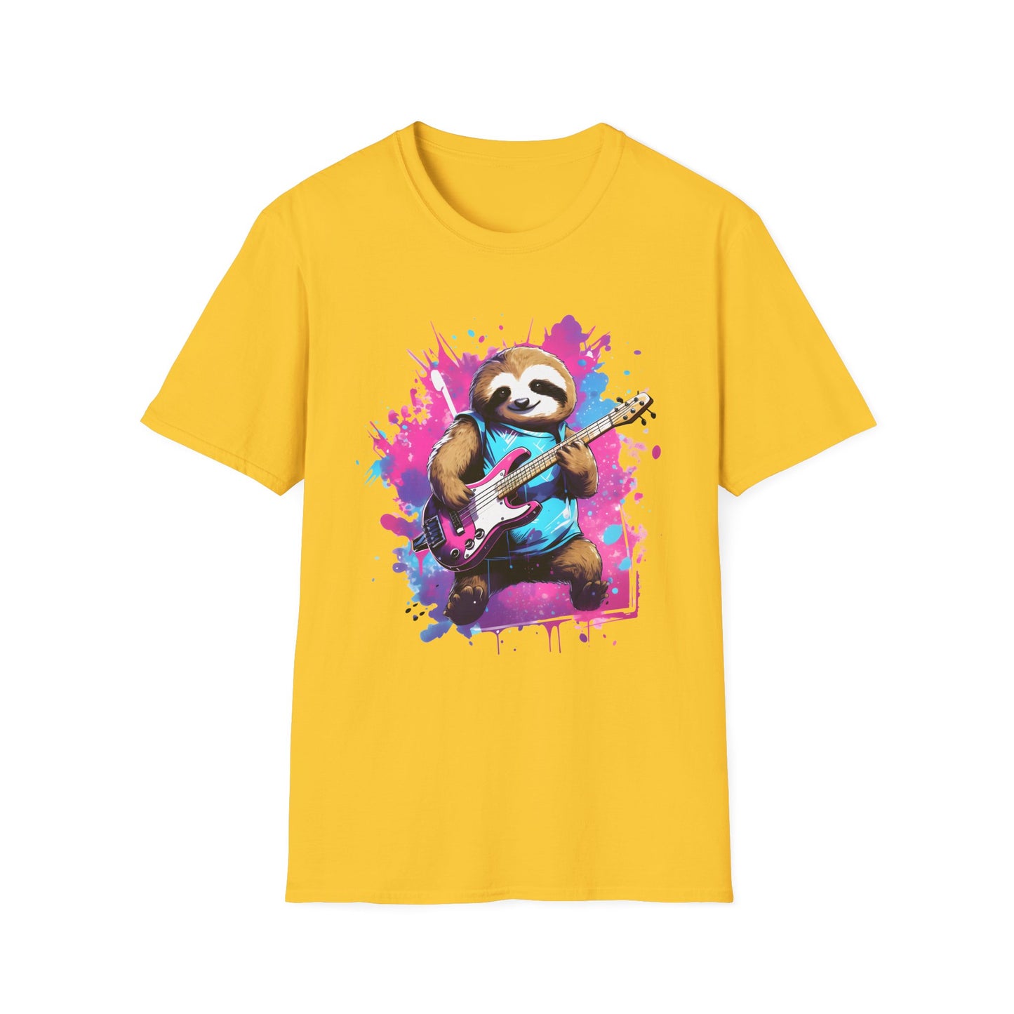 Sloth Serenade - Unisex Tee -Sloth, electric guitar, rock, music, groovy, cool, chill, whimsical, adorable, colorful, unique, trendy, guitar