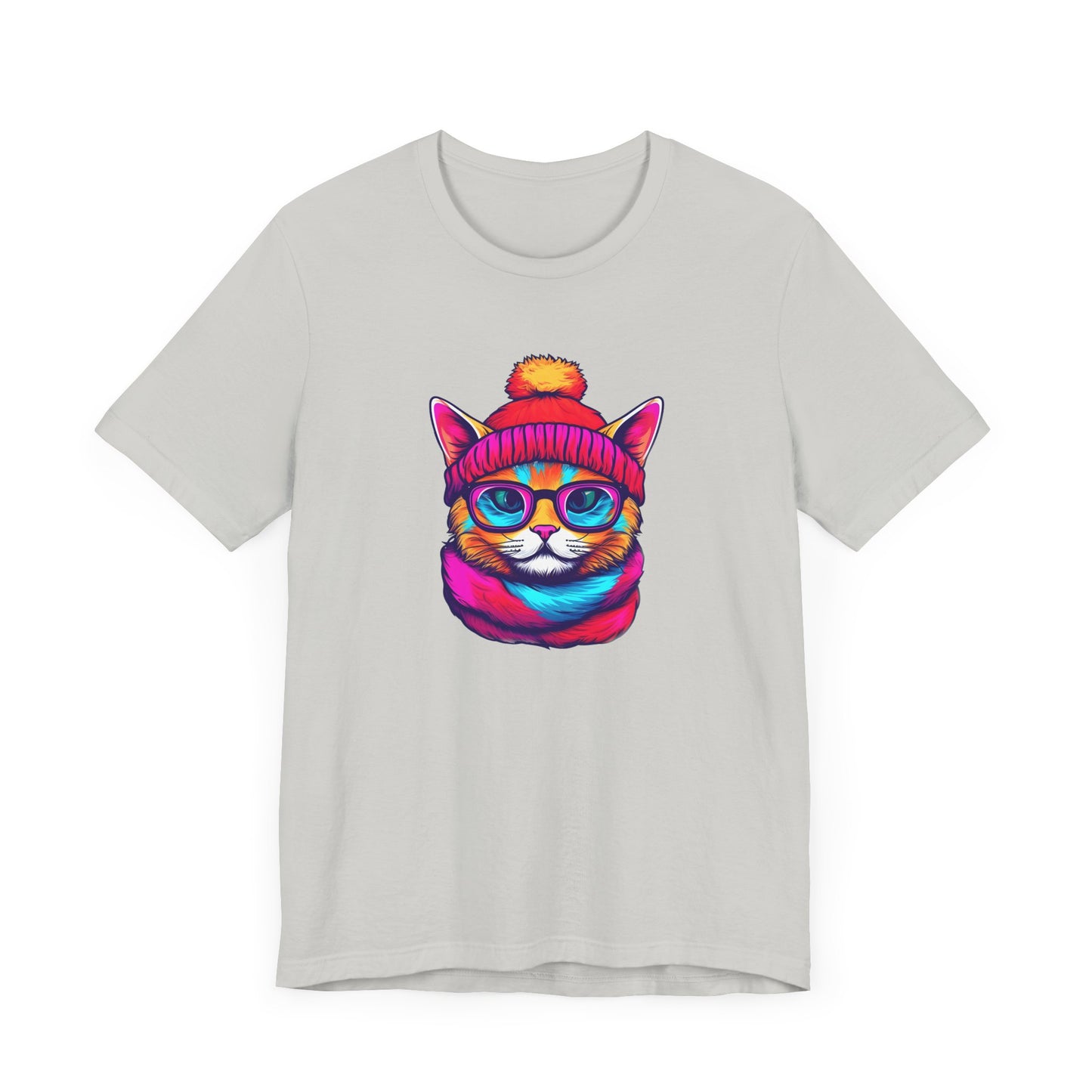 Feline Winter Whimsy: Hipster cat -Tee - glasses, retro, trendy, vintage, whiskers, beanie, scarf, urban, cool, alternative, indie