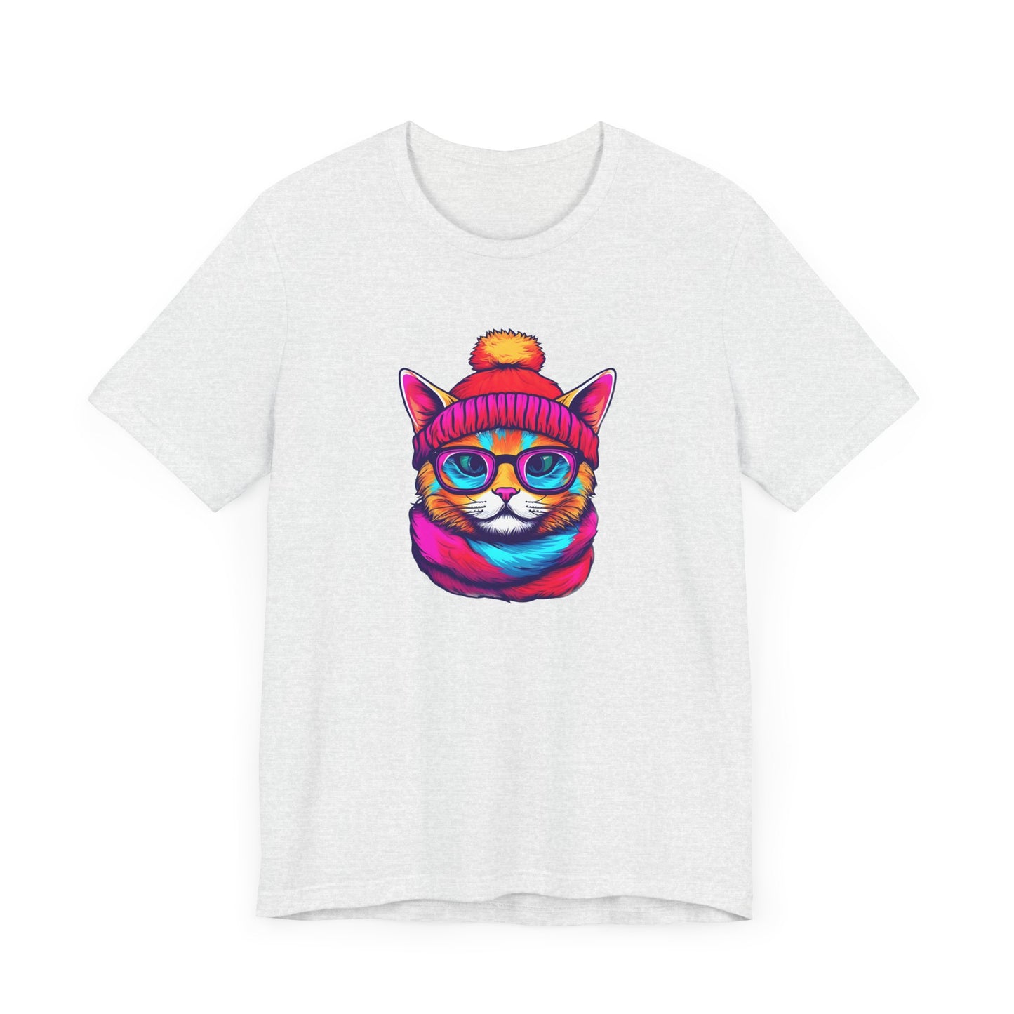 Feline Winter Whimsy: Hipster cat -Tee - glasses, retro, trendy, vintage, whiskers, beanie, scarf, urban, cool, alternative, indie