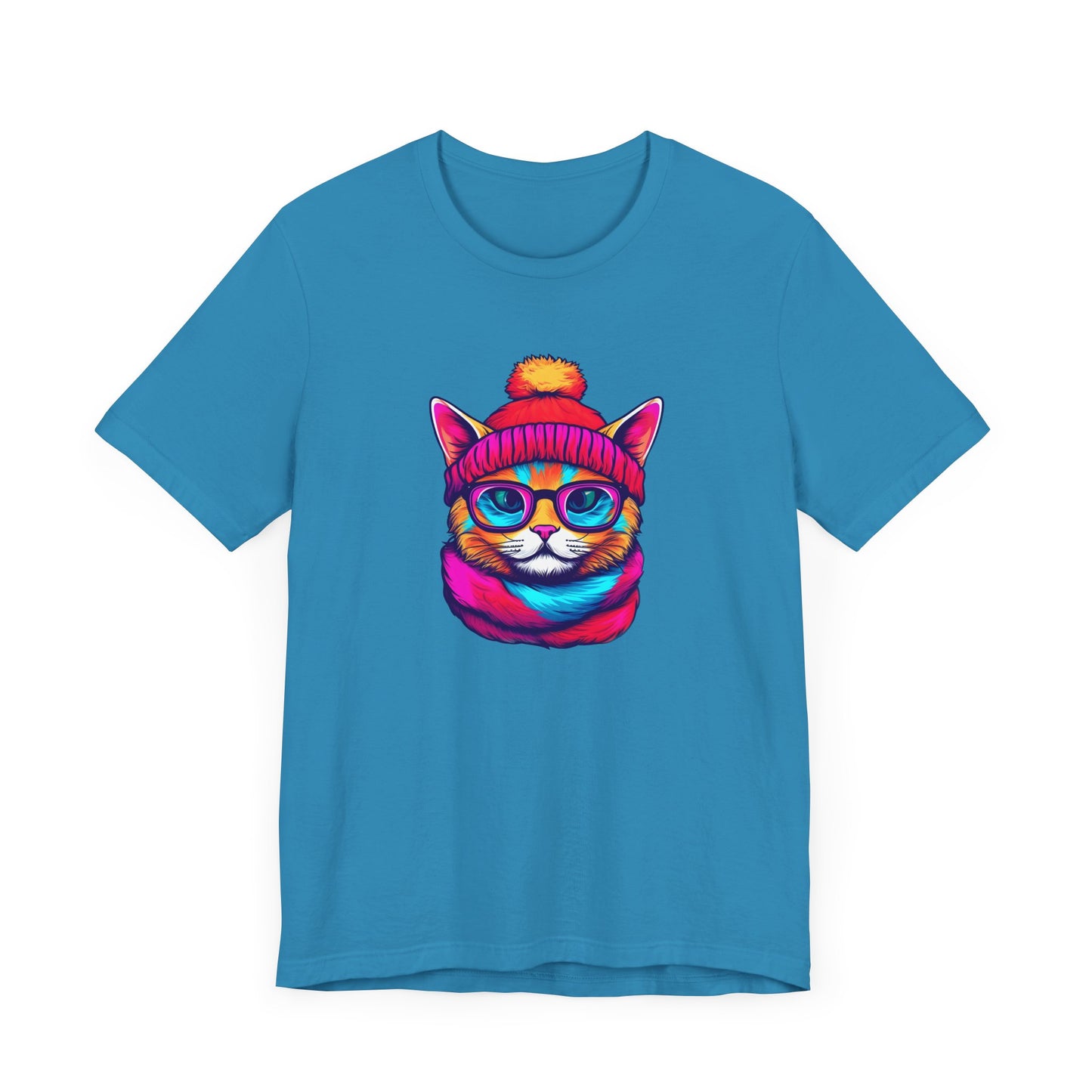 Feline Winter Whimsy: Hipster cat -Tee - glasses, retro, trendy, vintage, whiskers, beanie, scarf, urban, cool, alternative, indie