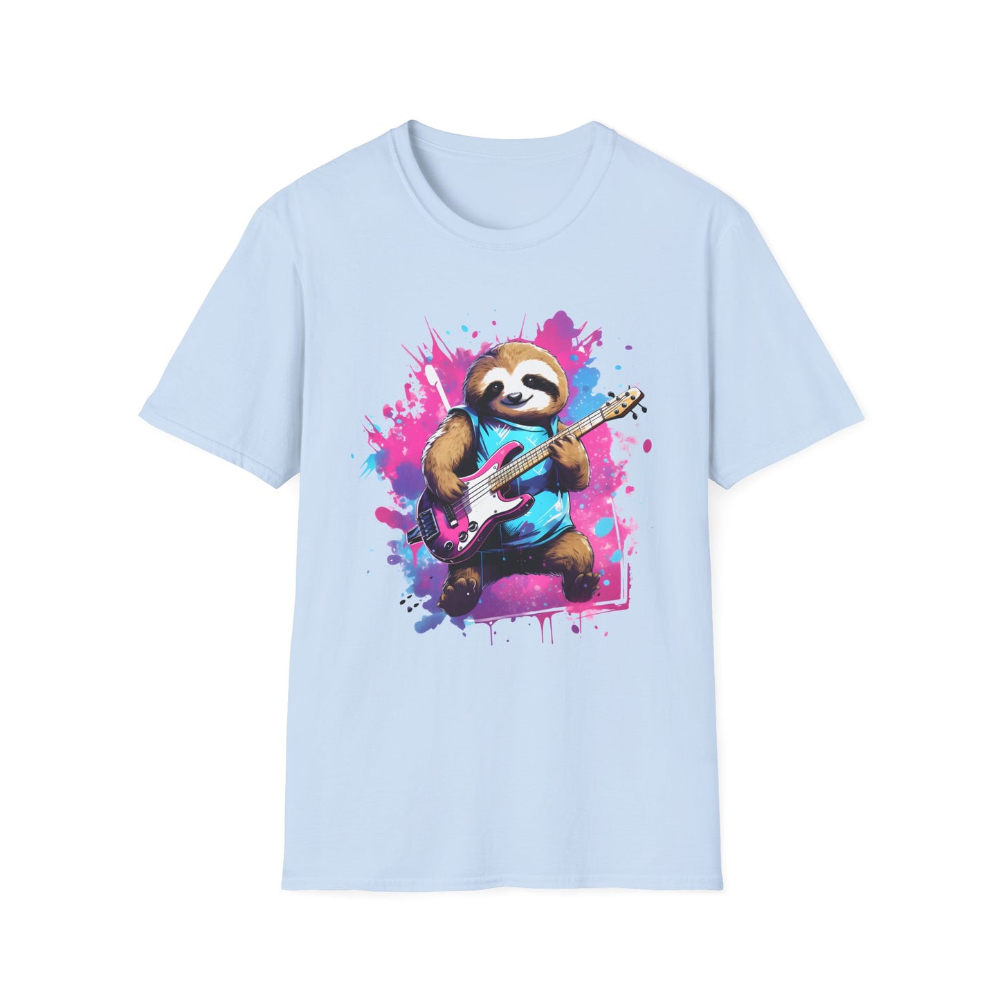 Sloth Serenade - Unisex Tee -Sloth, electric guitar, rock, music, groovy, cool, chill, whimsical, adorable, colorful, unique, trendy, guitar