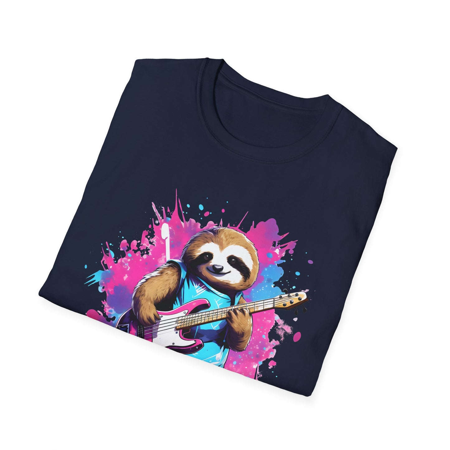 Sloth Serenade - Unisex Tee -Sloth, electric guitar, rock, music, groovy, cool, chill, whimsical, adorable, colorful, unique, trendy, guitar