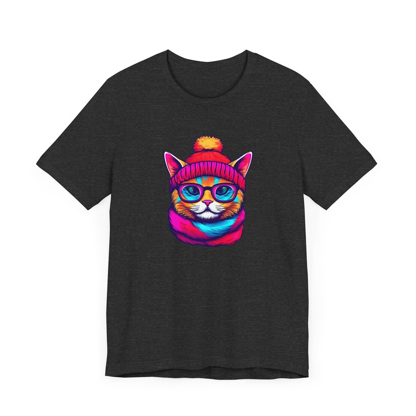 Feline Winter Whimsy: Hipster cat -Tee - glasses, retro, trendy, vintage, whiskers, beanie, scarf, urban, cool, alternative, indie