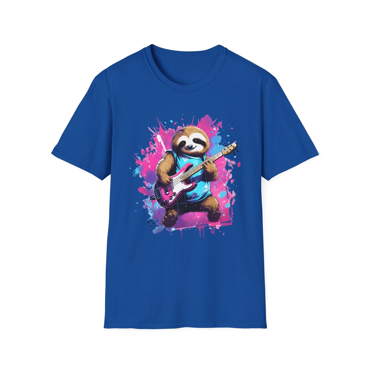 Sloth Serenade - Unisex Tee -Sloth, electric guitar, rock, music, groovy, cool, chill, whimsical, adorable, colorful, unique, trendy, guitar