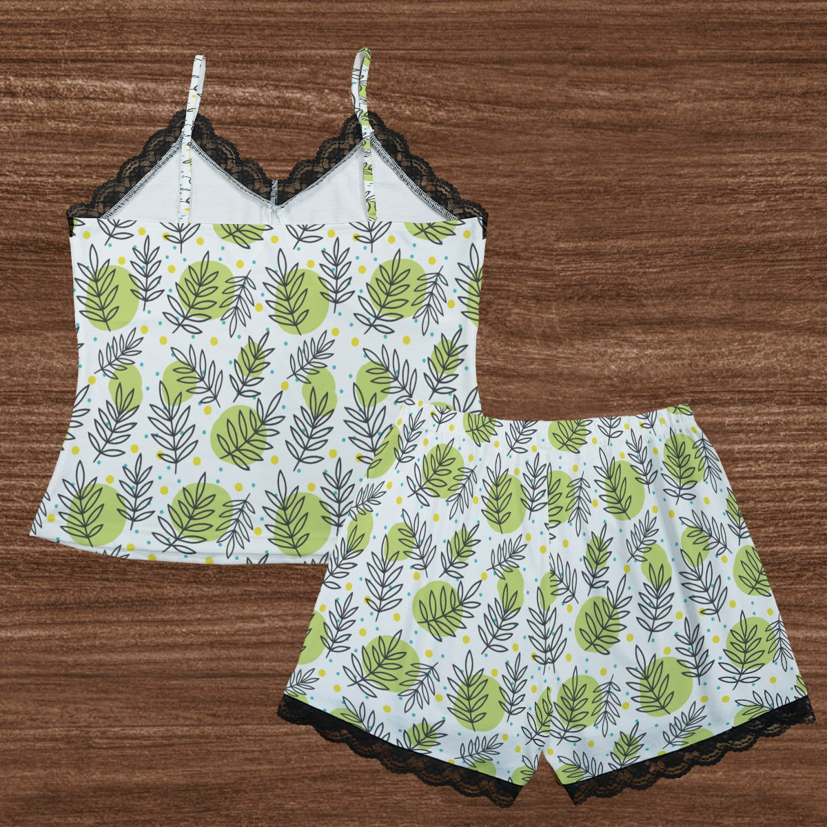 Leaf Me Be Lace-Trim Pajama Set