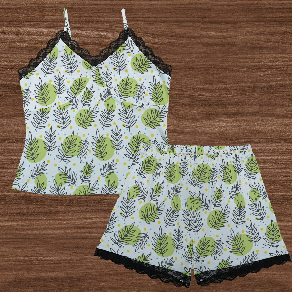 Leaf Me Be Lace-Trim Pajama Set