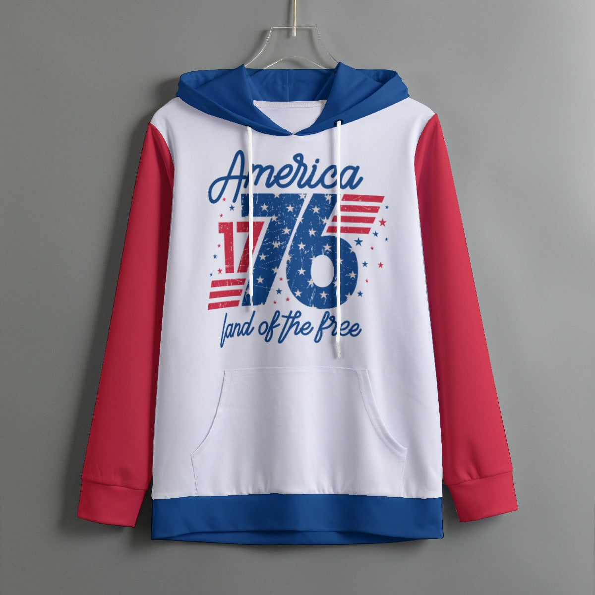 America 1776 – Land of the Free Women's Color Block Pullover Hoodie With Drawstring