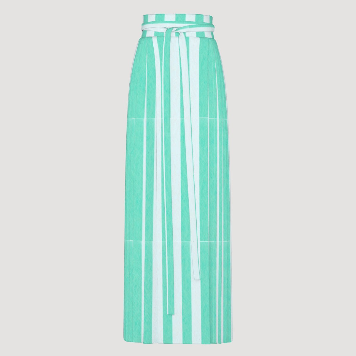 Mint Striped High-Waisted Maxi Skirt with Belt