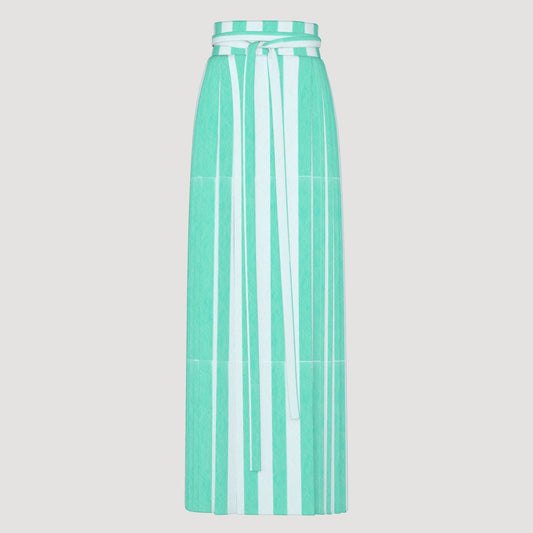 Mint Striped High-Waisted Maxi Skirt with Belt
