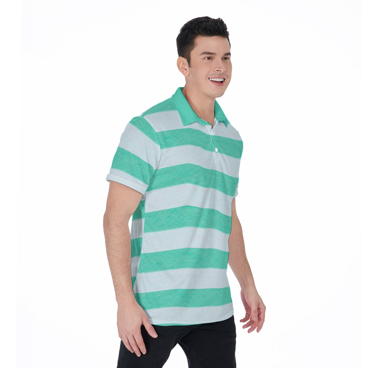 Mint Breeze Stripe Men’s Polo Shirt