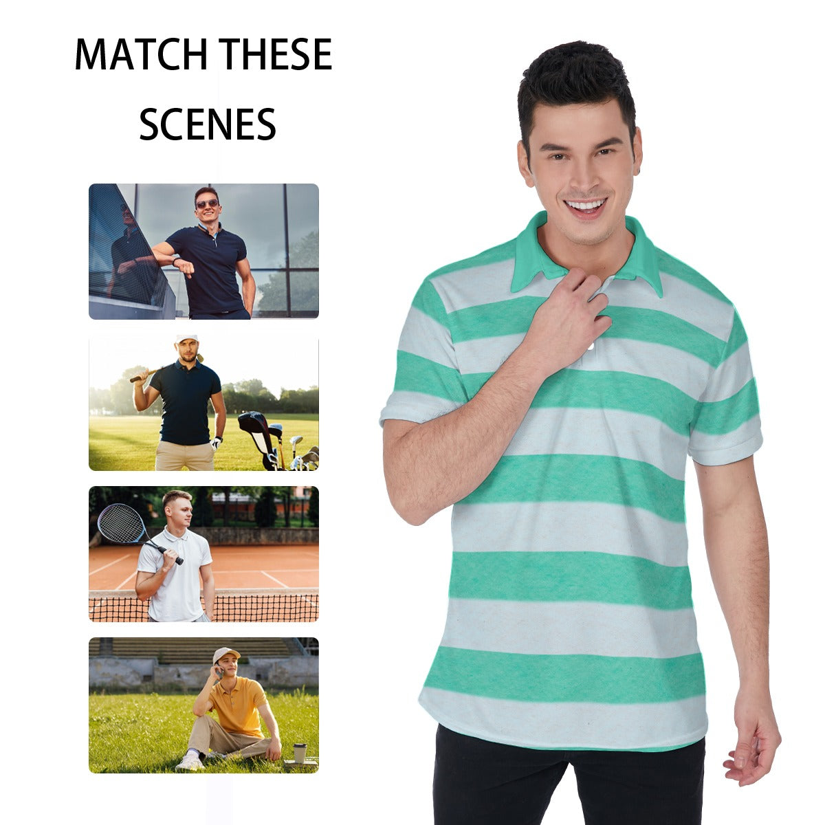 Mint Breeze Stripe Men’s Polo Shirt