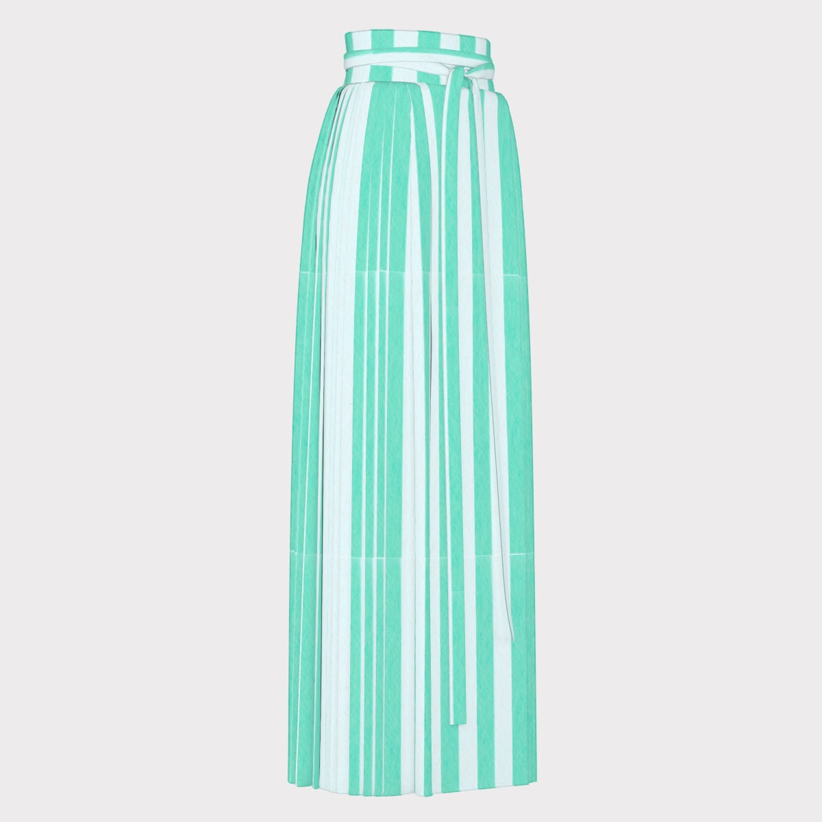 Mint Striped High-Waisted Maxi Skirt with Belt