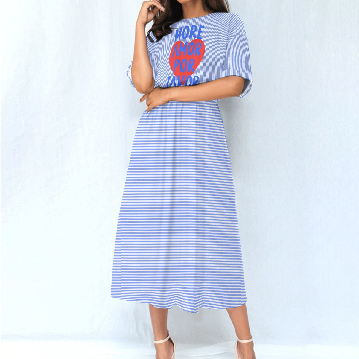 “More Amor Por Favor” Striped Maxi Tee Dress