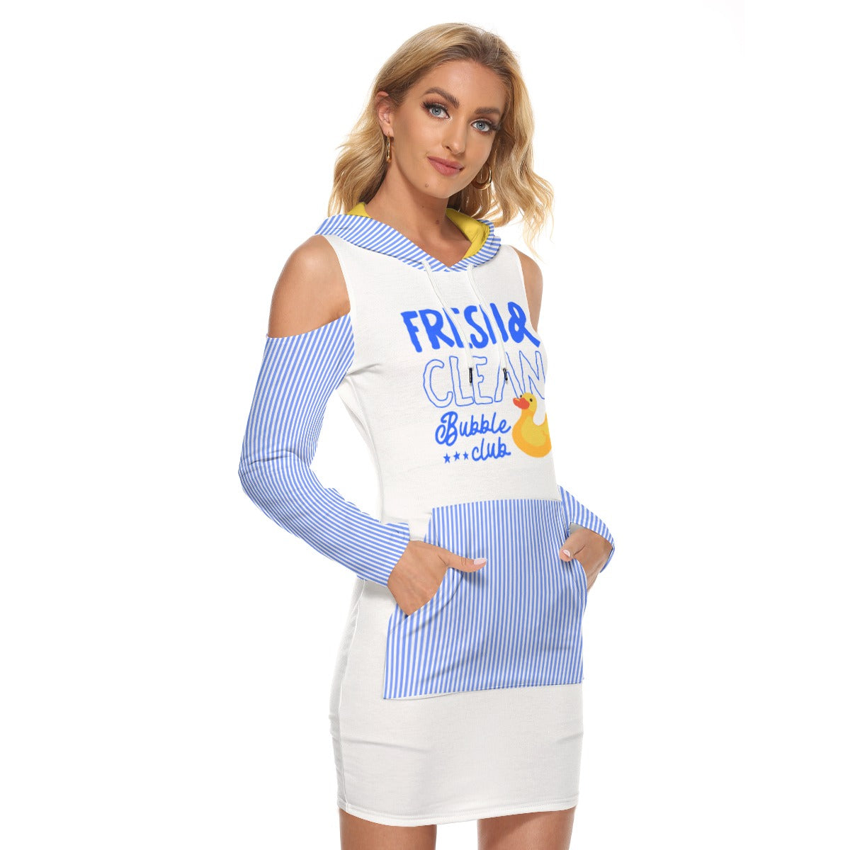 “Fresh & Clean” Bubble Club Cold-Shoulder Hoodie Dress