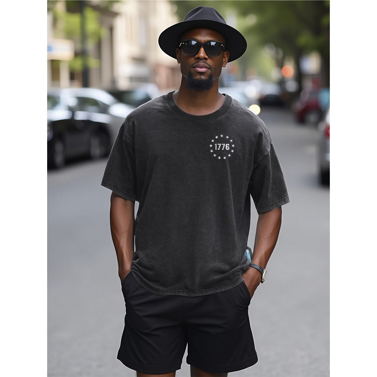 Men’s “1776” Grunge Flag – We The People Back Print Heavyweight T-shirt