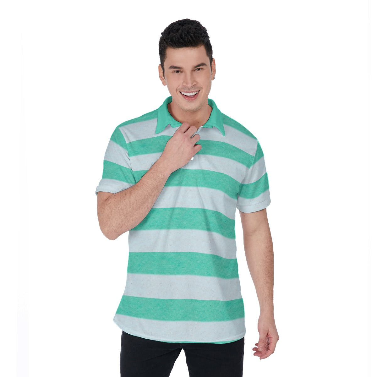 Mint Breeze Stripe Men’s Polo Shirt