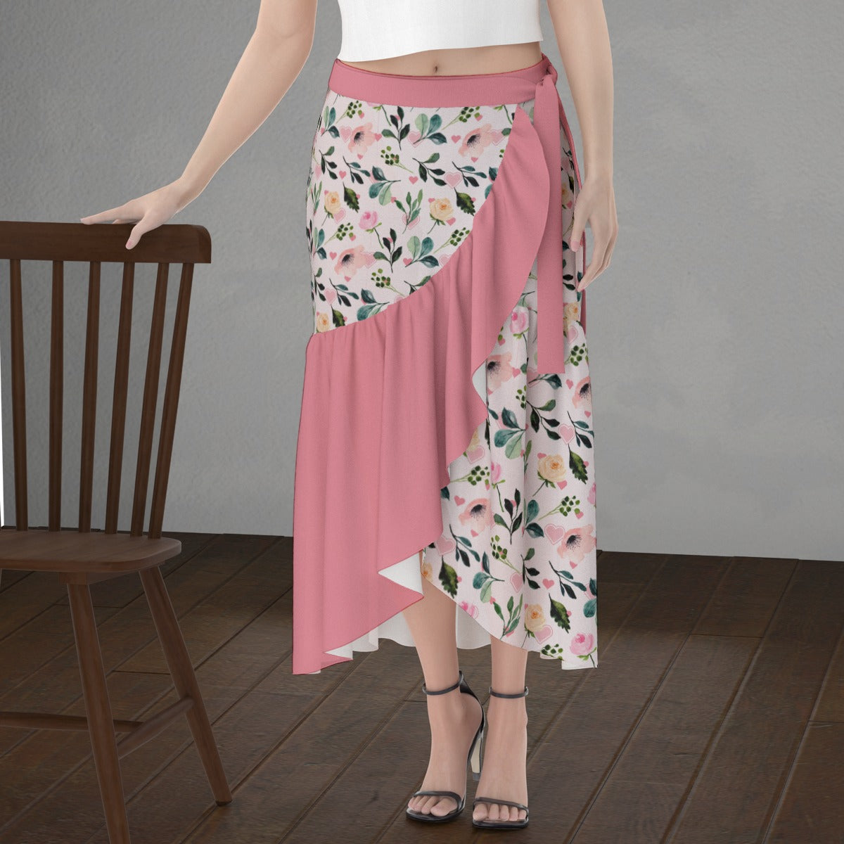 Blush Garden Ruffle Midi Skirt