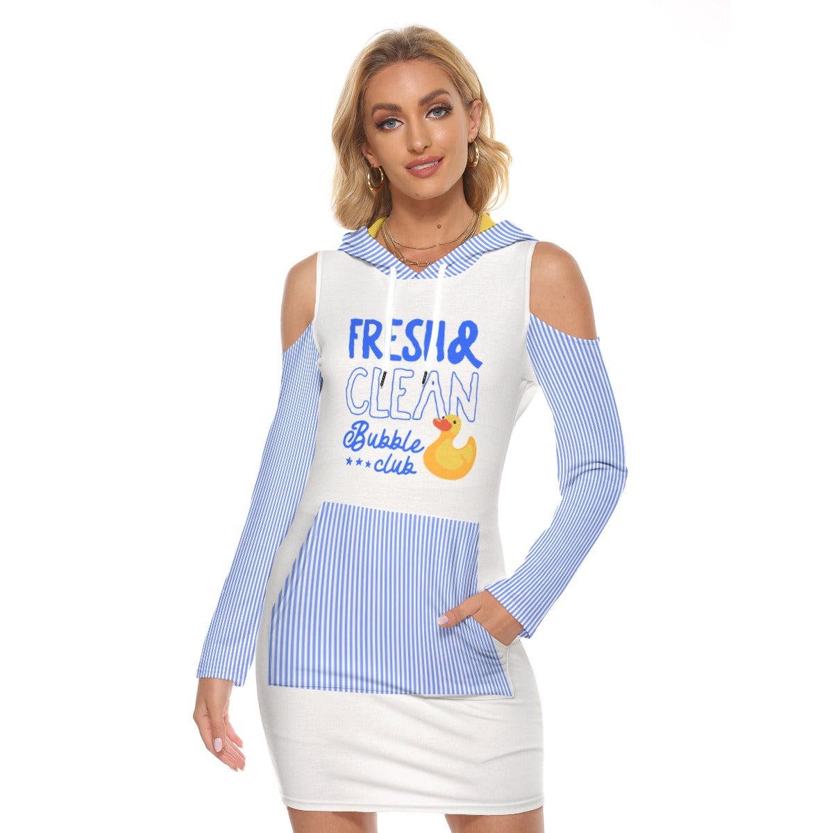 “Fresh & Clean” Bubble Club Cold-Shoulder Hoodie Dress