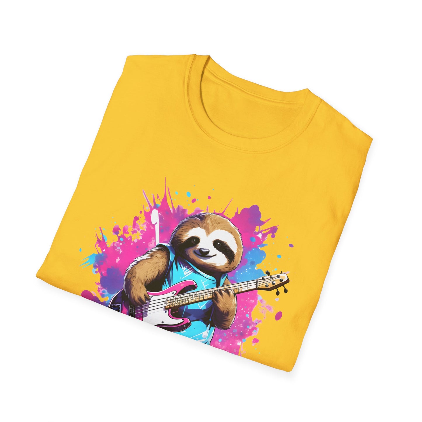 Sloth Serenade - Unisex Tee -Sloth, electric guitar, rock, music, groovy, cool, chill, whimsical, adorable, colorful, unique, trendy, guitar