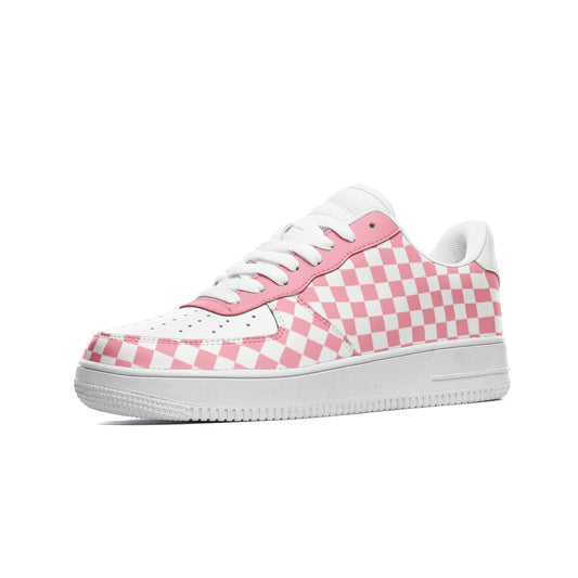 Pink & White Checkerboard Leather Sneakers