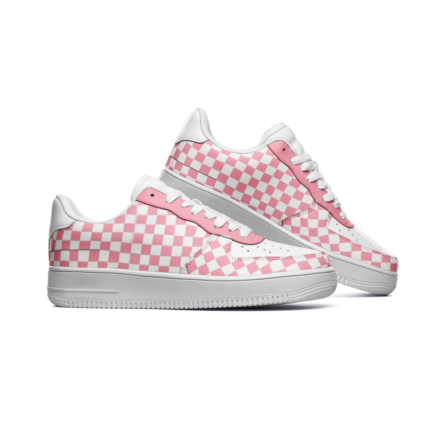 Pink & White Checkerboard Leather Sneakers
