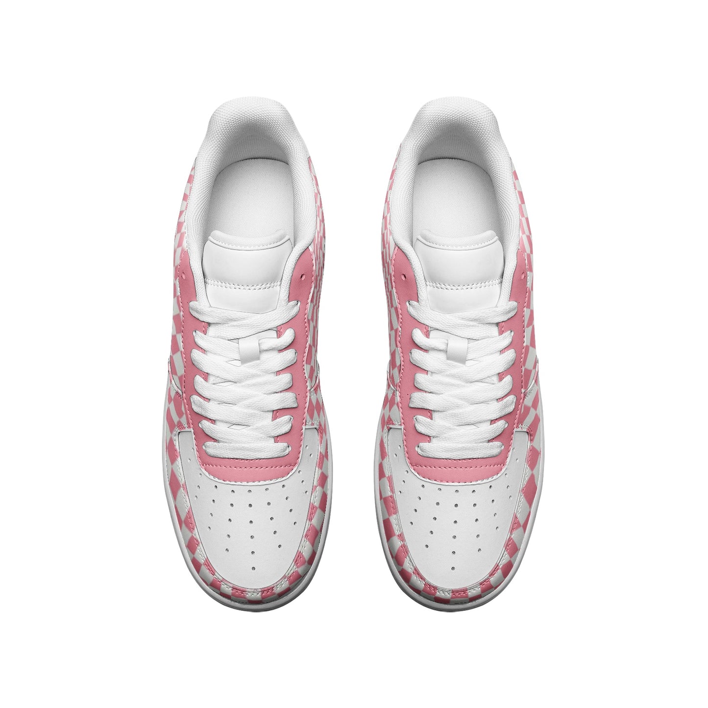 Pink & White Checkerboard Leather Sneakers