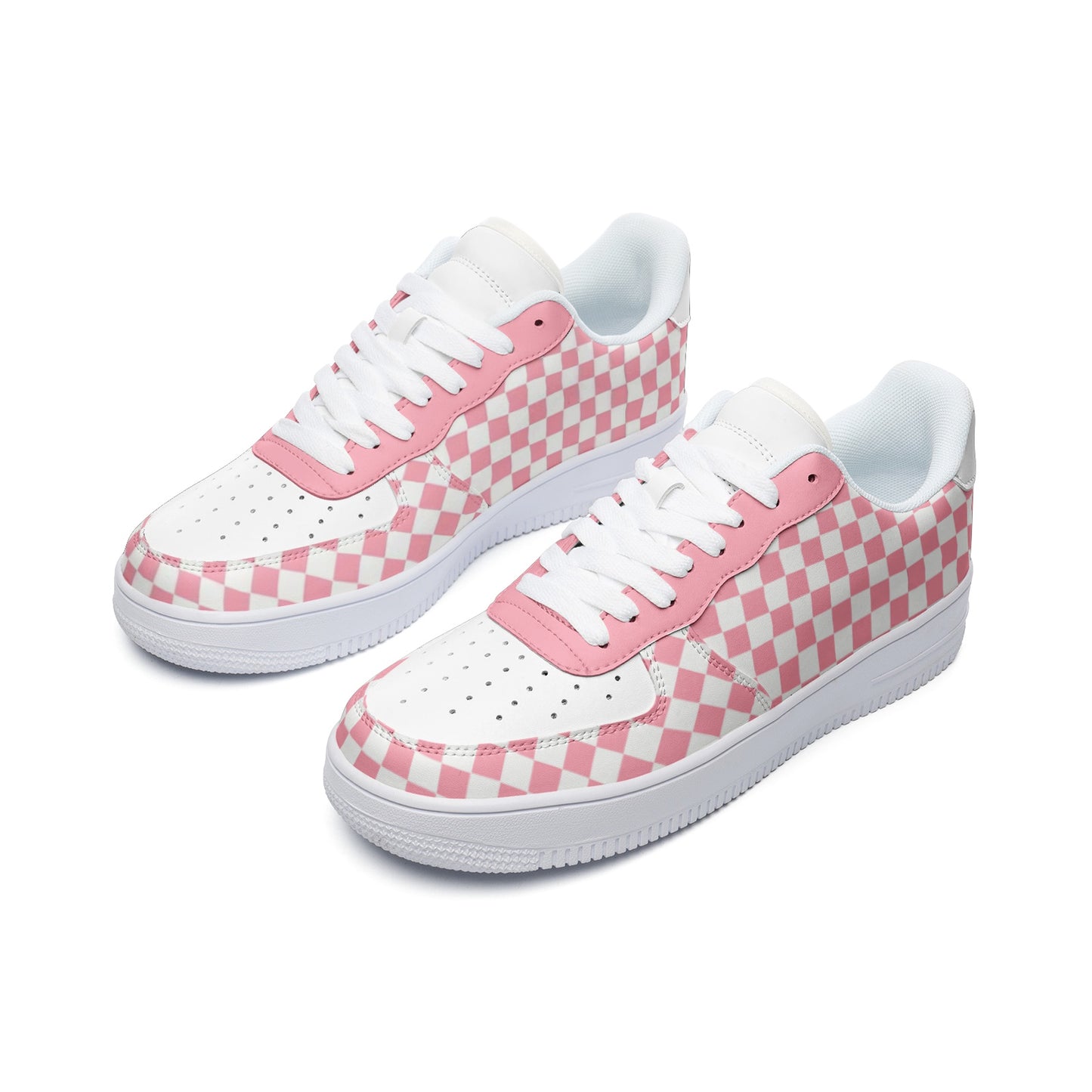 Pink & White Checkerboard Leather Sneakers