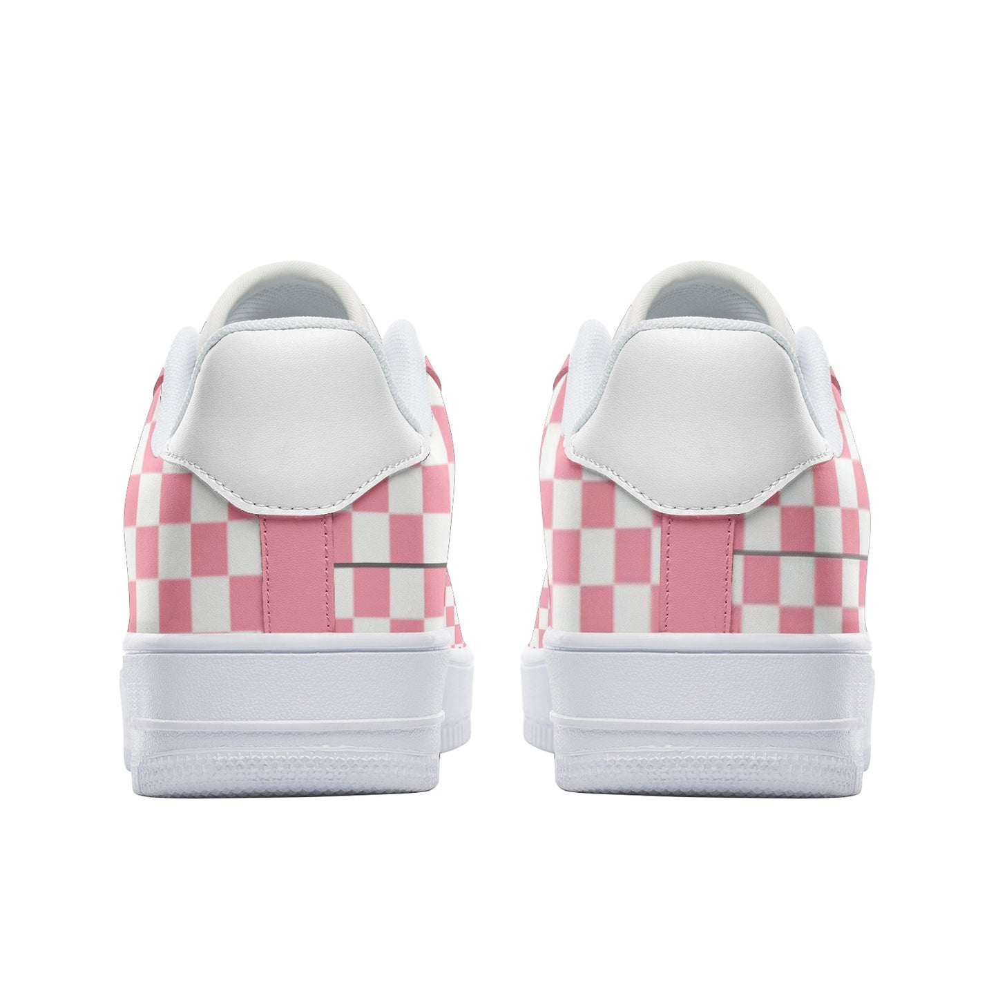 Pink & White Checkerboard Leather Sneakers