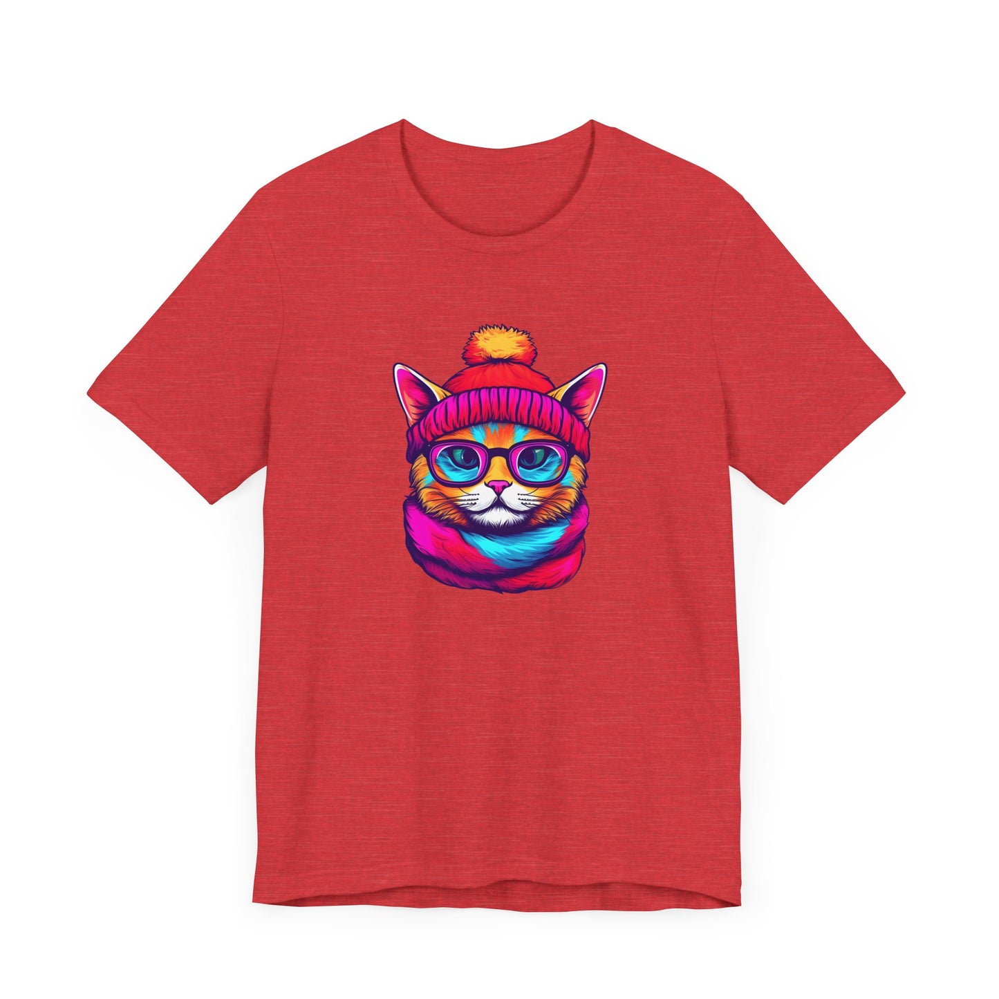 Feline Winter Whimsy: Hipster cat -Tee - glasses, retro, trendy, vintage, whiskers, beanie, scarf, urban, cool, alternative, indie