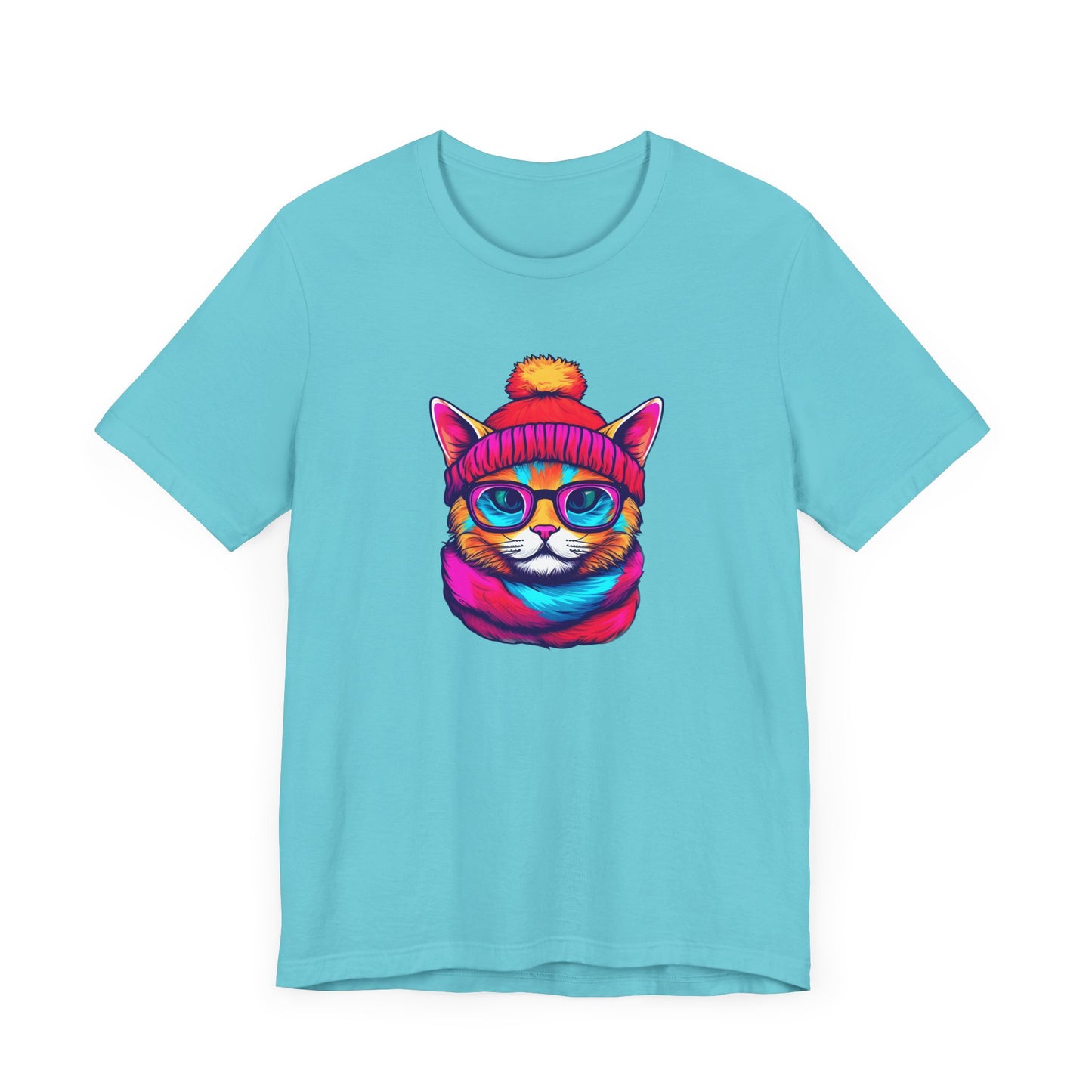 Feline Winter Whimsy: Hipster cat -Tee - glasses, retro, trendy, vintage, whiskers, beanie, scarf, urban, cool, alternative, indie