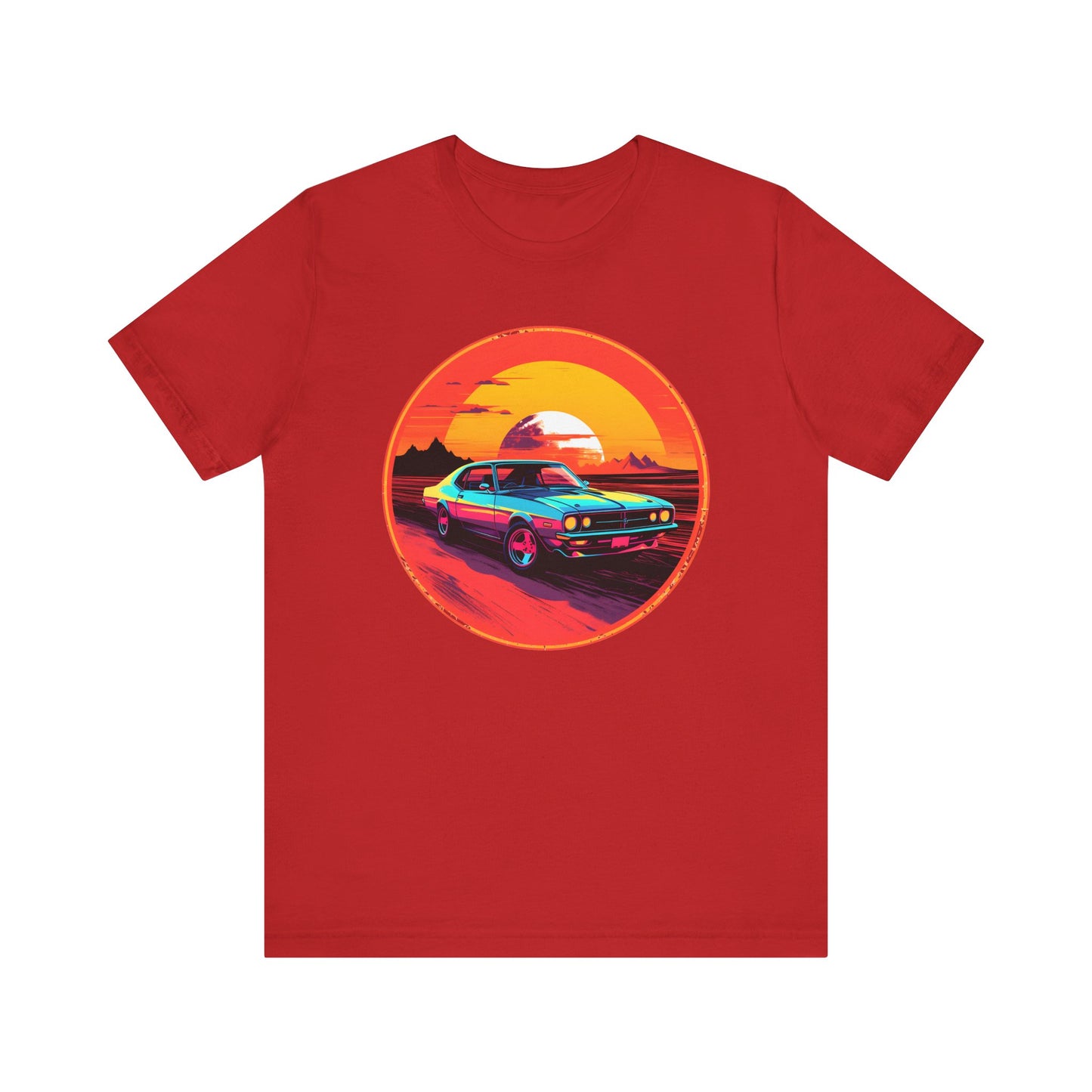 Solar Velocity - Unisex Tee Futuristic, muscle car, cars, desert, sunset, speed, vibrant, energy, bold, hot rods, future, edgy