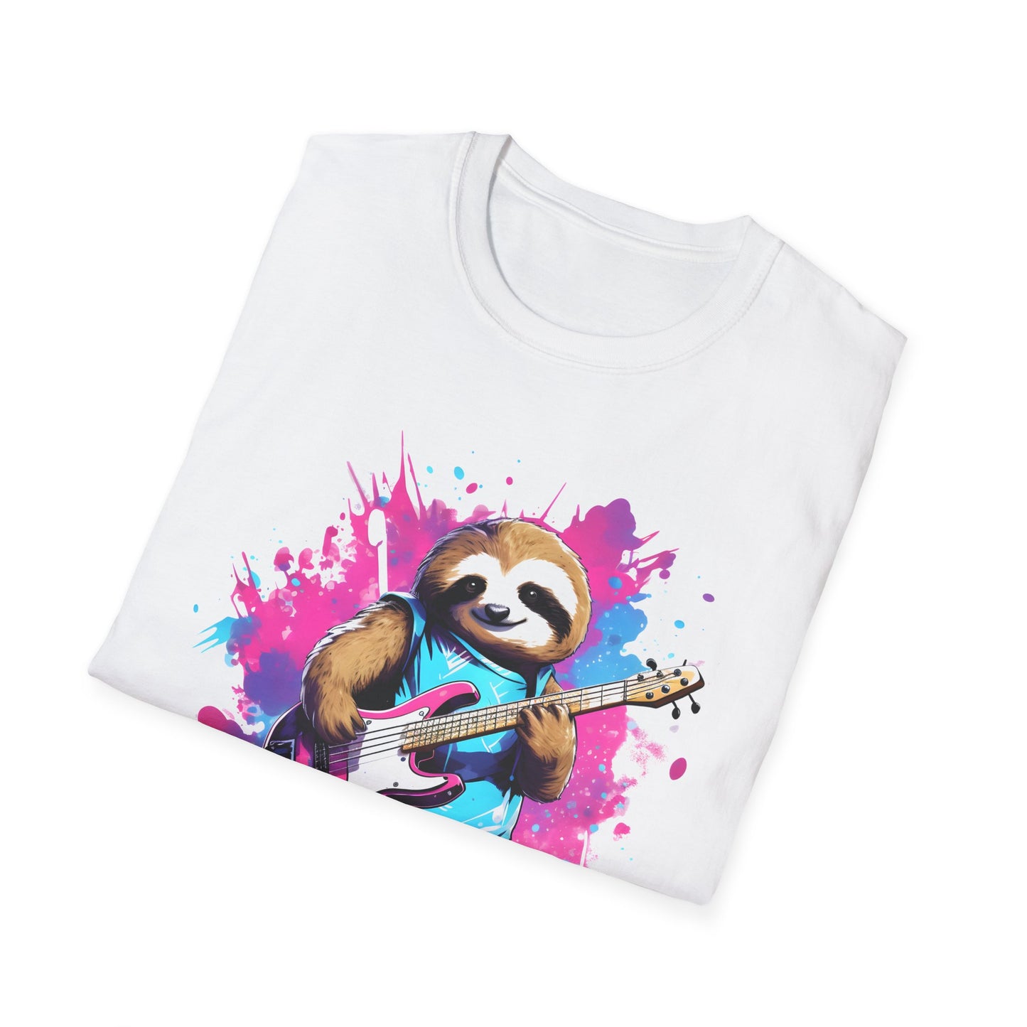 Sloth Serenade - Unisex Tee -Sloth, electric guitar, rock, music, groovy, cool, chill, whimsical, adorable, colorful, unique, trendy, guitar