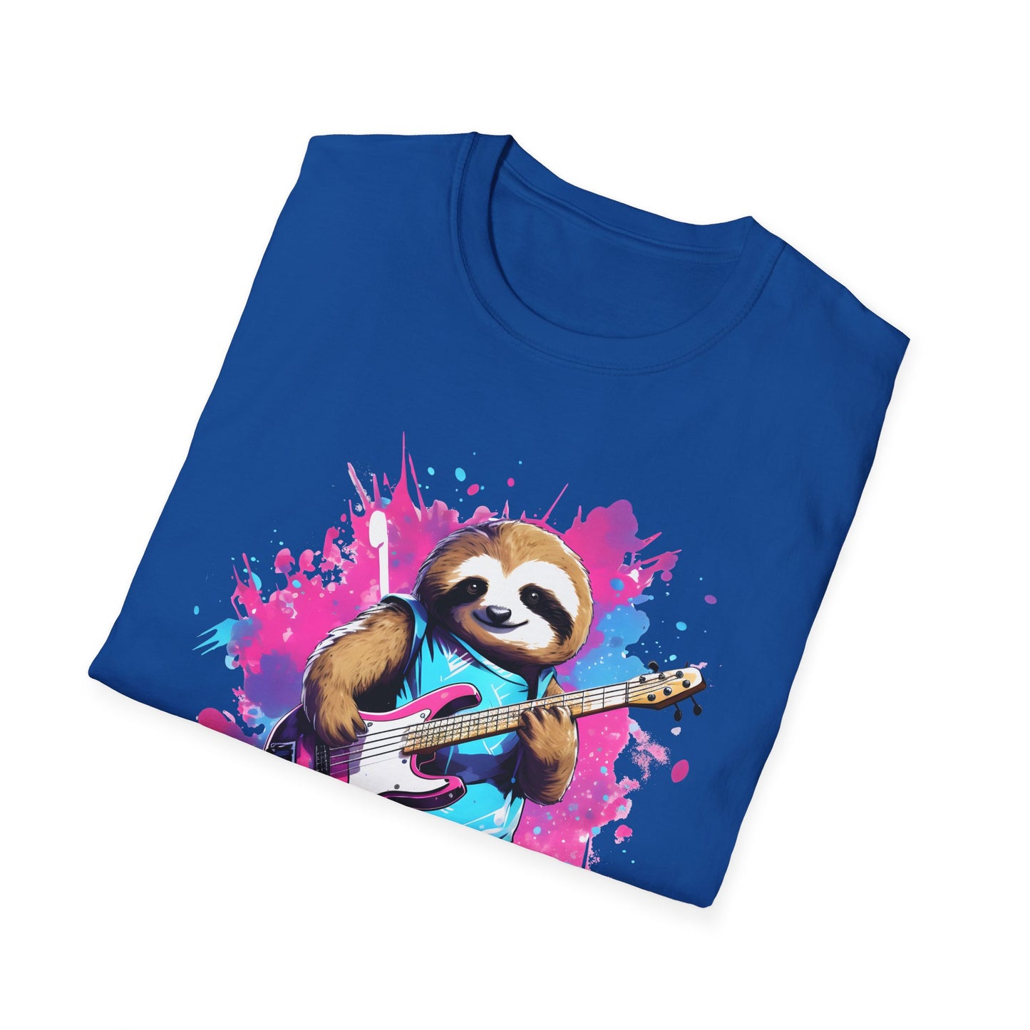 Sloth Serenade - Unisex Tee -Sloth, electric guitar, rock, music, groovy, cool, chill, whimsical, adorable, colorful, unique, trendy, guitar