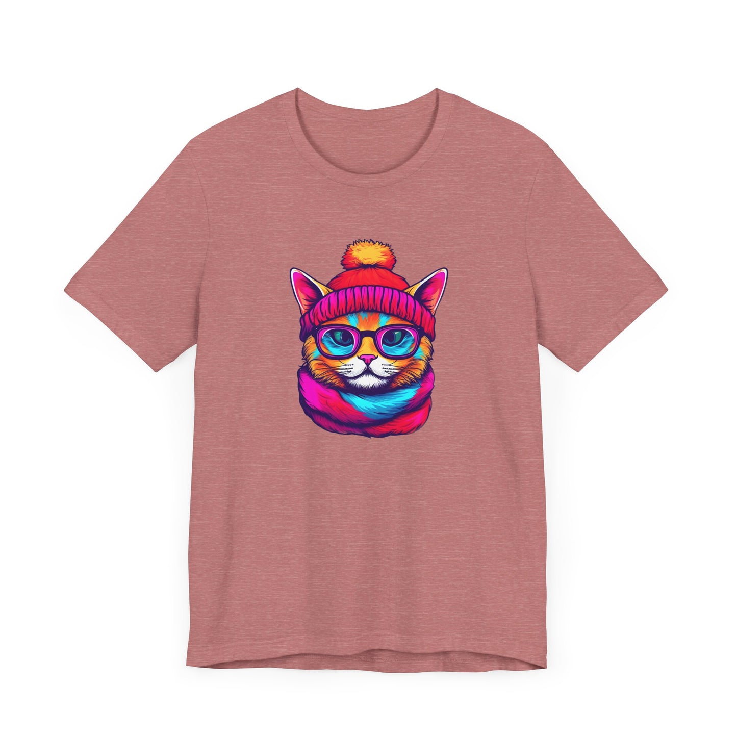 Feline Winter Whimsy: Hipster cat -Tee - glasses, retro, trendy, vintage, whiskers, beanie, scarf, urban, cool, alternative, indie