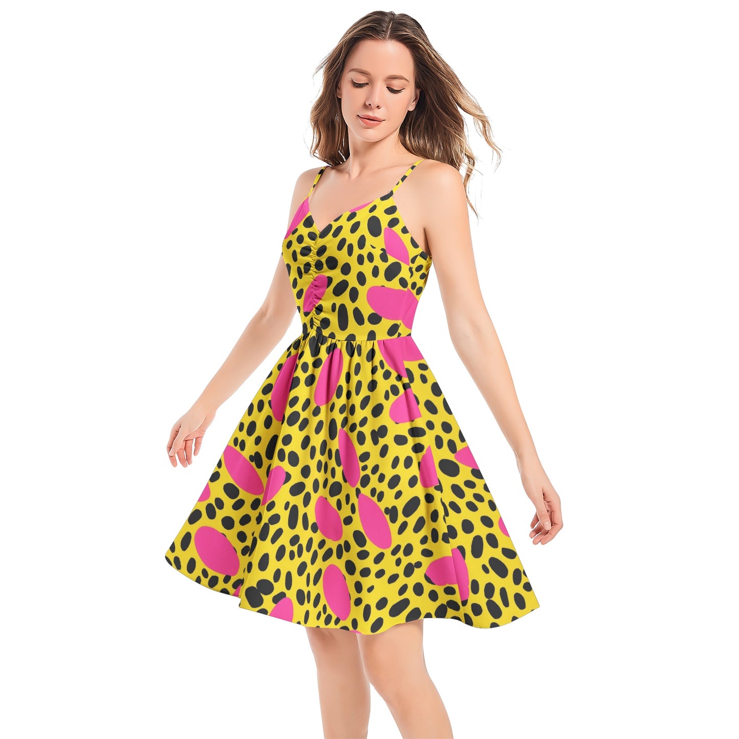 Bold Pop Safari Print Skater Dress – Pink & Yellow