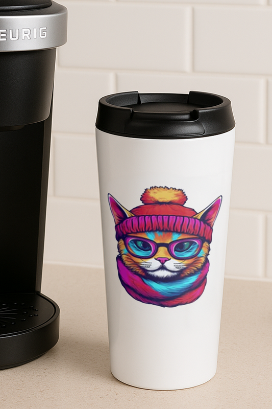 Feline Winter Whimsy: The Hipster Cat Collection - Stainless Steel Travel Mug