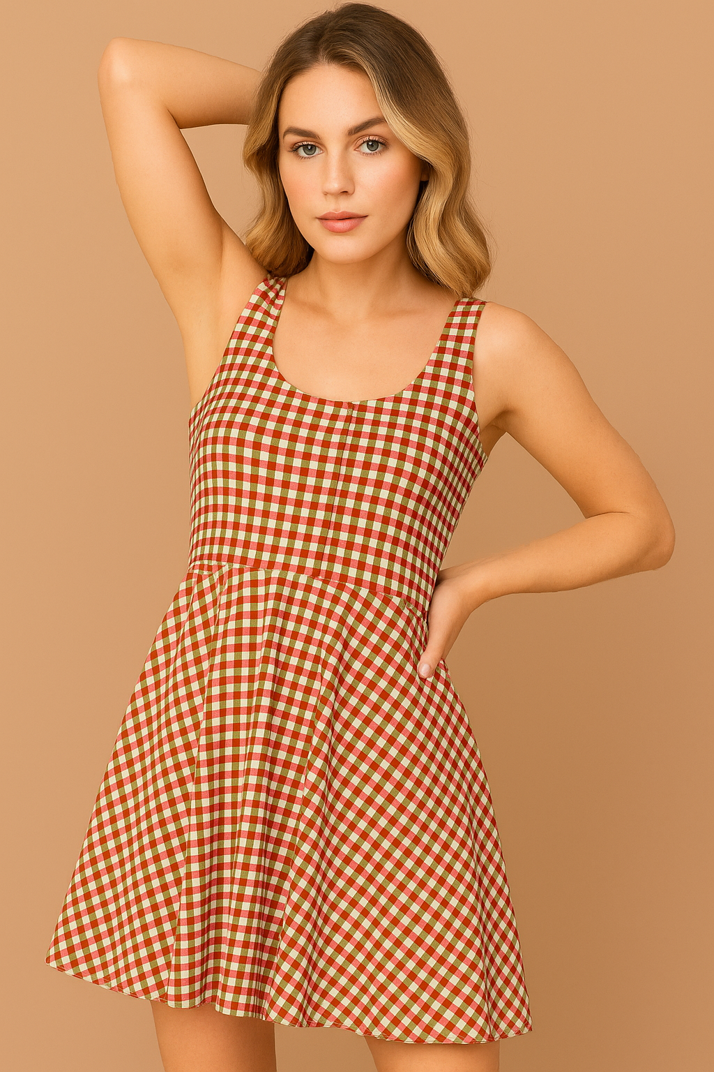 Festive Gingham Women's Skater Dress, Casual Summer Dress, Party Outfit, Cute Dress for Women, Holiday Fashion, Spring Fashion
