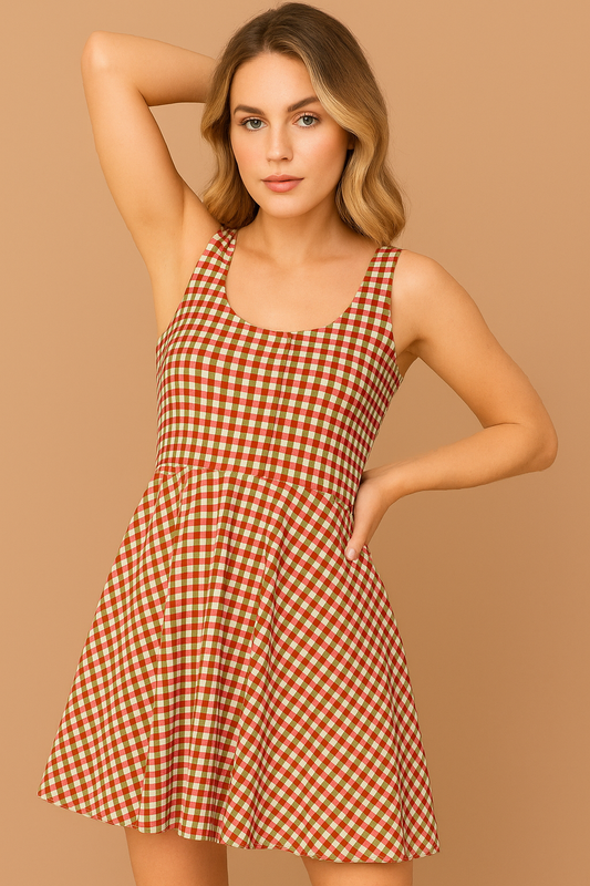 Festive Gingham Women's Skater Dress, Casual Summer Dress, Party Outfit, Cute Dress for Women, Holiday Fashion, Spring Fashion