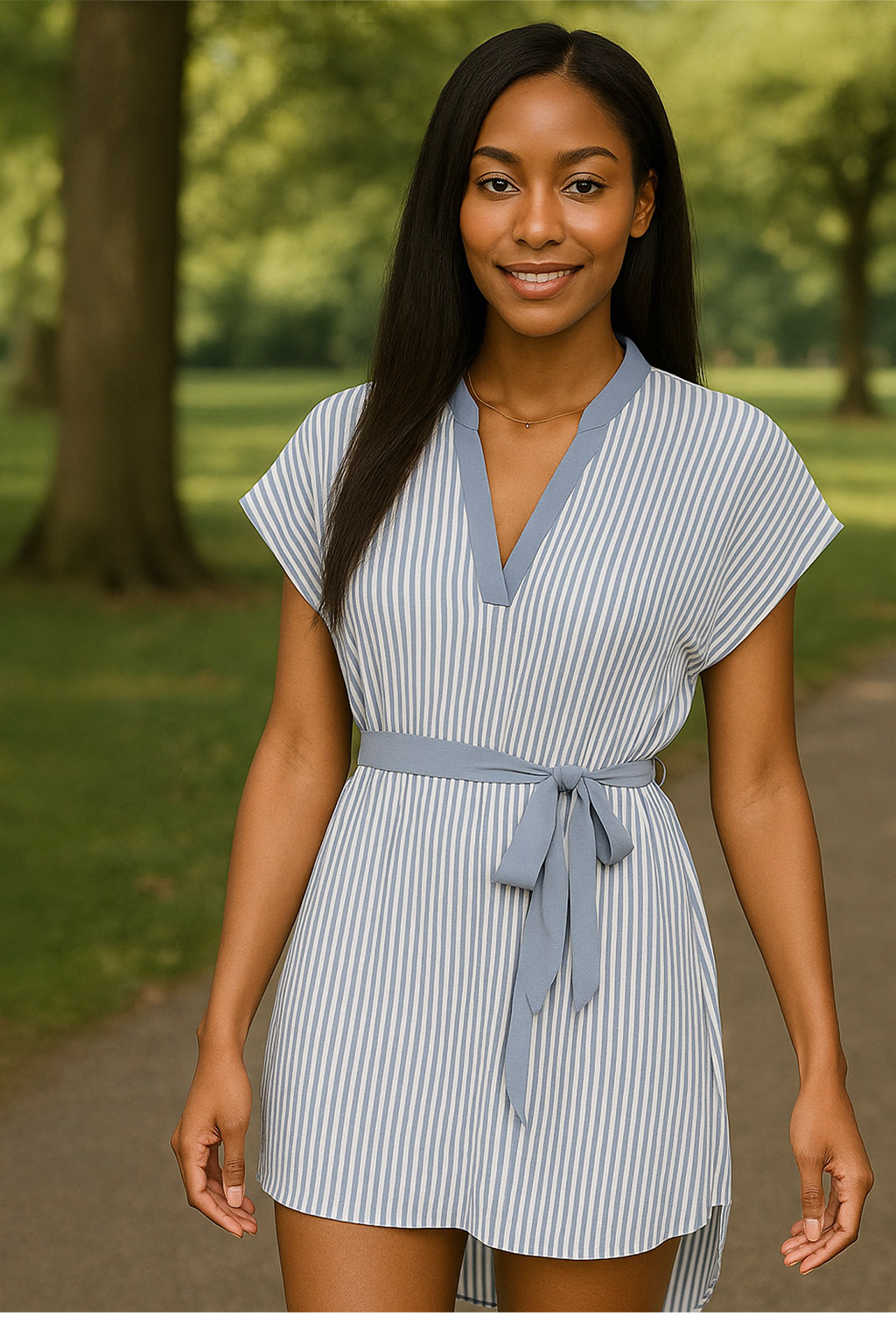 Coastal Breeze Striped Belted Tunic