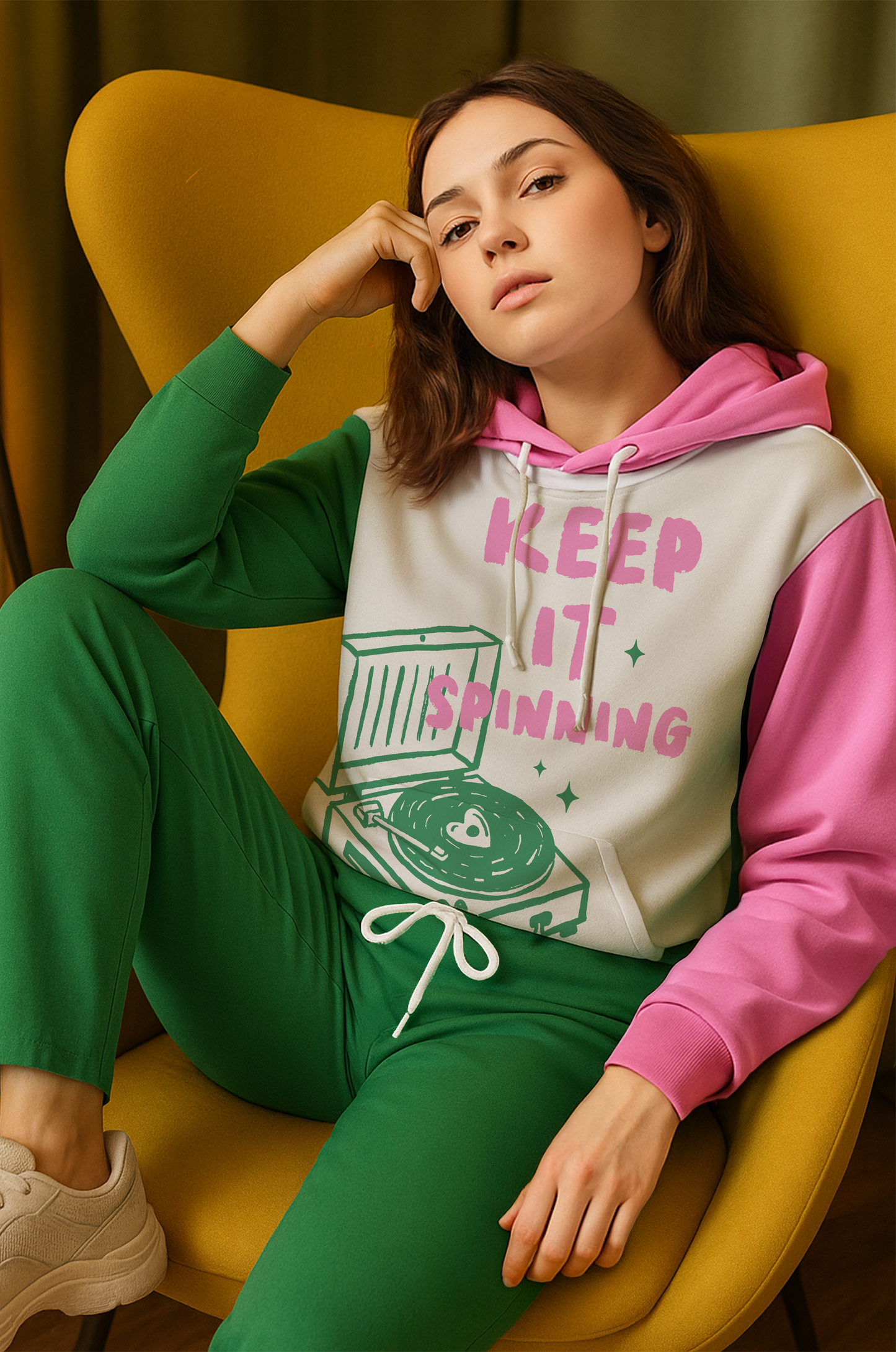 “Keep It Spinning” Retro-Inspired Colorblock Hoodie