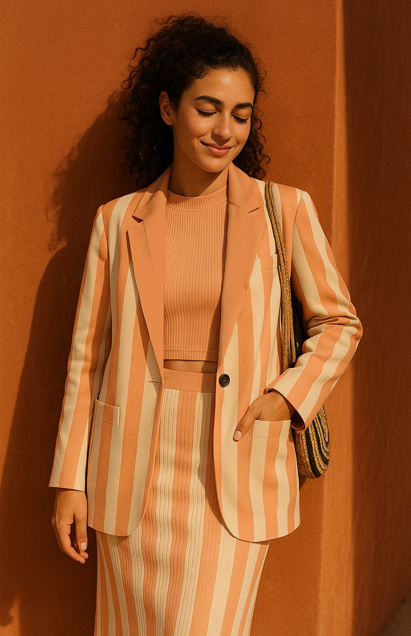 Peachy Vertical Stripe Statement Blazer