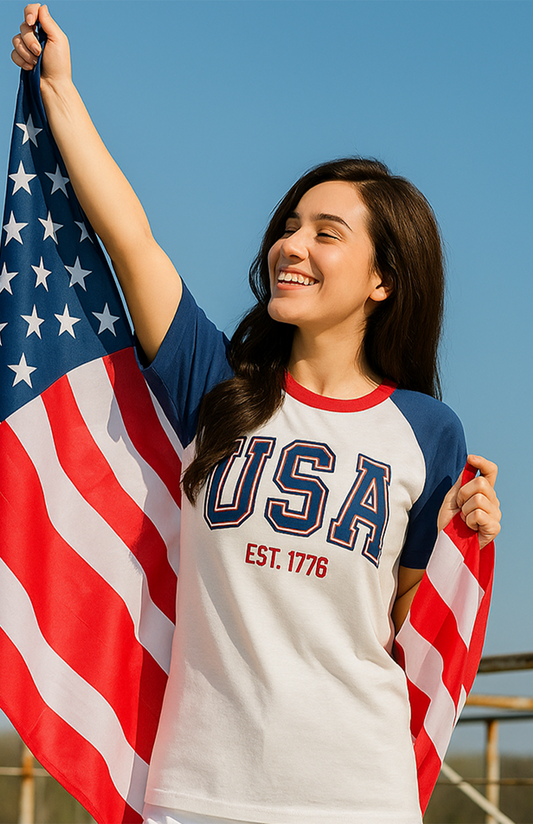 USA EST. 1776 Patriotic Varsity Tee
