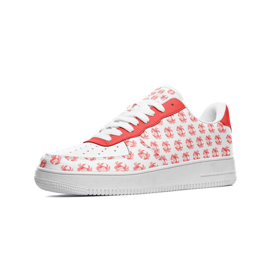 Feeling Crabby Red & White Patterned Unisex Low Top Leather Sneakers